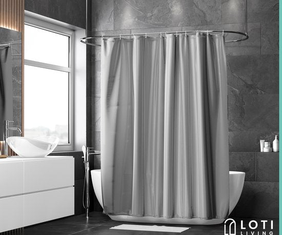 Loti Living Douchegordijn Anti Schimmel – Grijs - Inclusief ringen – Waterdicht - Polyester - Douchegordijn 180x200 cm