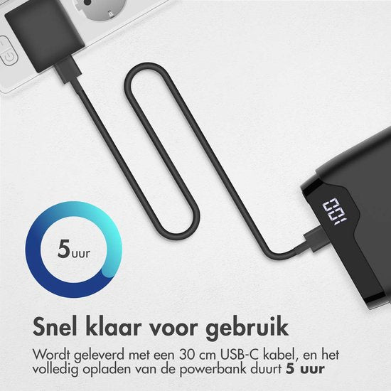 imoshion Powerbank 20000 mAh - Snellader 22.5W - LED-indicator - USB-C & USB-A - Universele Powerbank geschikt voor o.a. iOS/Android - Noodpakket - Zwart