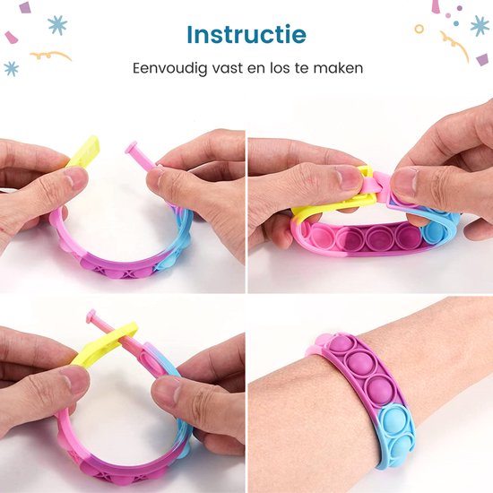 Partizzle 24x Fidget Toys Pop It Armbanden Pakket - Armbandjes Uitdeelcadeautjes - Grabbelton Traktatie Cadeautjes - Voor Kinderen & Peuters