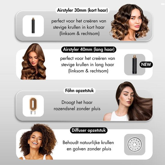 Sansbeauté® 8-in-1 Airstyler met Diffuser en Opbergdoos - Multistyler - Föhnborstel Kort Haar - Haarkruller - Haarstyler - Haardroger - Warmteborstel - Krulborstel - Krultang - Haarstijler - Stijlborstel - 5 in 1 Hairstyler
