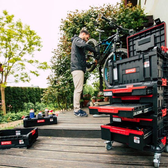 Qbrick System - PRO Transport Platform - 506 x 325 x 140 mm - Zwart Kunststof - Mobiele Basis met 4 Zwenkwielen & 2 Remmen - Maximaal 100 kg Draaglast