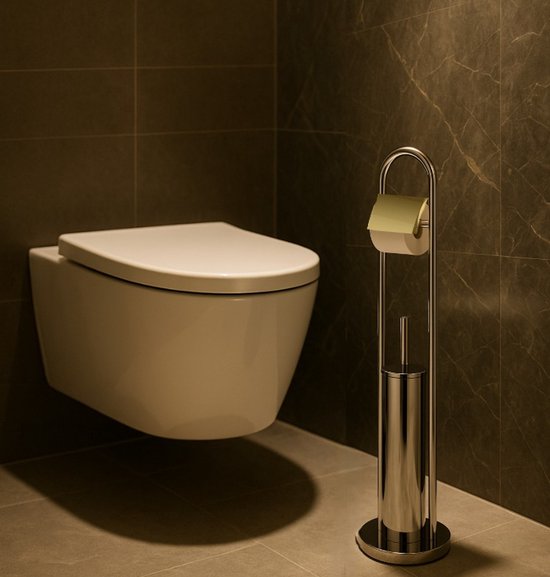Ceruzo Toiletbutler Vrijstaand – RVS – Glanzend-80 cm – WCRolhouder + Borstel – Luxe Badkameraccessoire