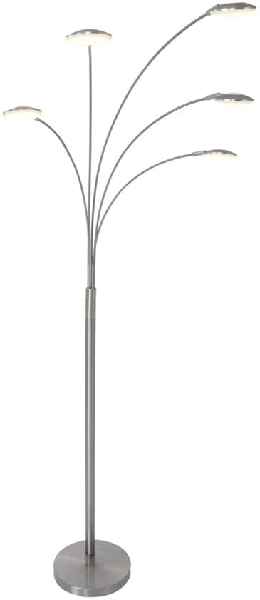 Vloerlamp Synna 1327ST – Draaibaar, dimbare LED booglamp van staal en glas, Modern design, Mexlite, met 5 lichtbronnen (4.5W) en snoer van 235 cm