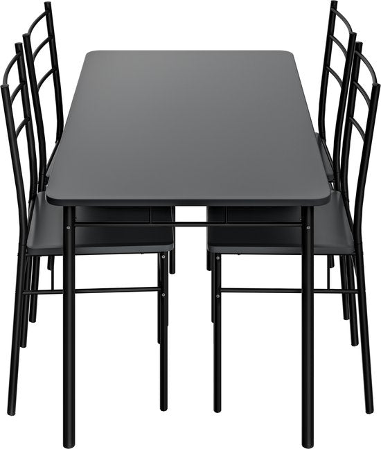 Casaria Eetkamerset Leo - 1x Eettafel 4x Stoel - Antraciet