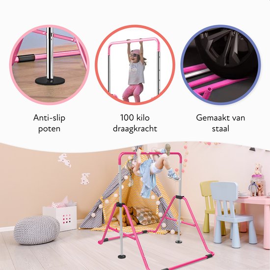 Inklapbaar Turnrek - Klimrek - Verstelbaar in 4 hoogtes - Rekstok - Duikelrek - Kinderen - Peuter - Voor buiten en binnen - Klimboog