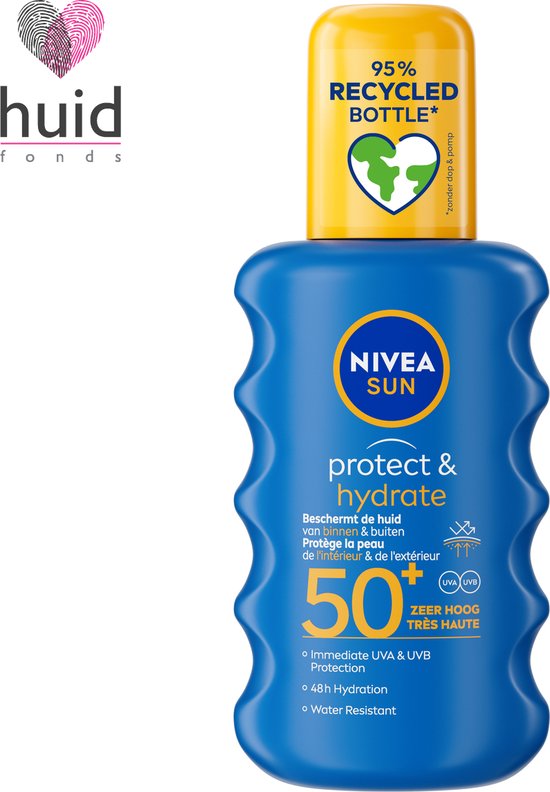 NIVEA SUN Protect & Hydrate Zonnebrand Spray - SPF 50 - Zonnespray - Beschermt en hydrateert - Zonbescherming - Koraalvriendelijk - Met Vitamine E - 200 ml