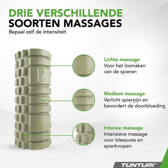 Tunturi Yoga Grid Foam Roller - Massageroller - Foamroller - Fitness Roller - Legergroen- 33cm - Incl. gratis fitnessapp