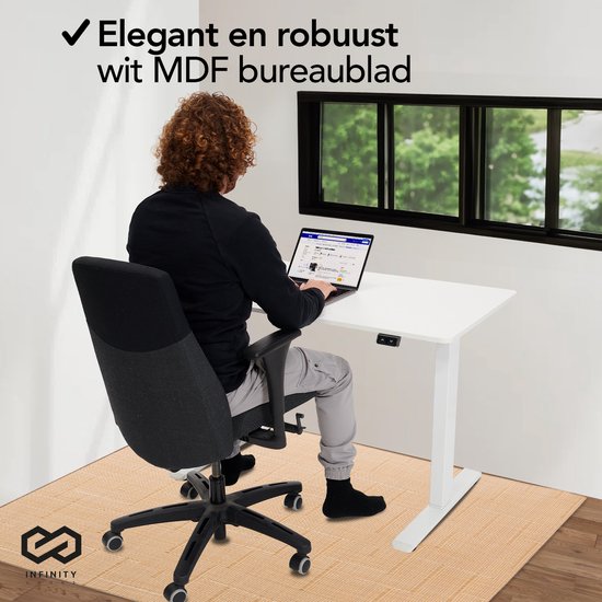 Infinity Goods Elektrisch Zit Sta Bureau - Verstelbare Hoogte- 140 x 60 CM - Wit