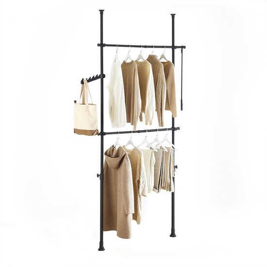 SoBuy Telescoop Kledingrek - Verstelbaar Opbergsysteem - Klerenrailsysteem - B(75–126) × H(200–295) cm, Zwart, FRG109-II-SCH