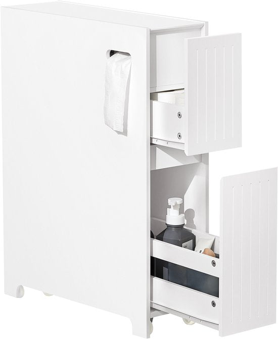 SoBuy Lage Kast, Staande Smalle Opbergkast, Smalle Badkamerkast, Toiletkast - Wit, 60x20x75cm, BZR111-W
