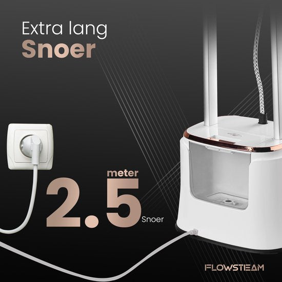 FLOWSTEAM® PRO Kledingstomer - Handstomer - Stoomreiniger - Stoomapparaat Kleding - 150 Minuten Stomen - 2.5M Snoer - Wit