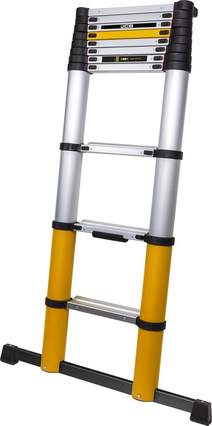 JCB by Batavia Telescoopladder Limited Edition – Voorzien Van Soft-Close Systeem En Hoekindicator En Antislip Sporten – Voor Professionals En Doe-het-zelvers – Zilver Aluminium – 83 – 327 x 83,5 x 8 cm