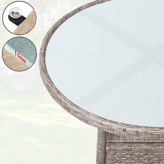 Casaria Polyrattan Bijzettafel 80cm Rond - 5mm Veiligheidsglas – Beige