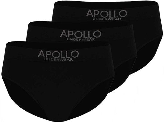 Apollo heren slips ondergoed - 3 pack - zwart uni - maat XXL