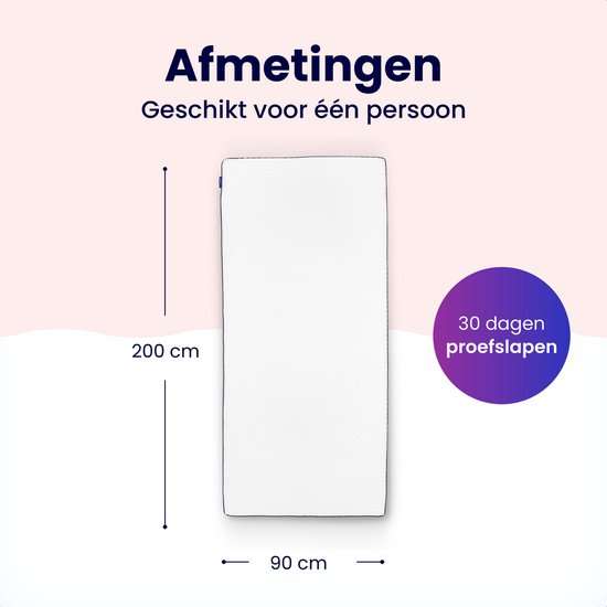 Soulsnooze Topdekmatras – Omkeerbaar Traagschuim & Hybrid Foam – 90 x 200 x 6 cm – Wit/Zwart