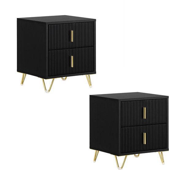 SoBuy 2-delige Nachtkastje met 2 Schuifladen - Bijzettafel - Sofa Bijzettafel - Salontafel - Slaapkamertafel - Bedtafel met 2 Lade voor Woonkamer, Slaapkamer, Kantoor, Zwart, 40x40x47cm, FBT115-SCHx2