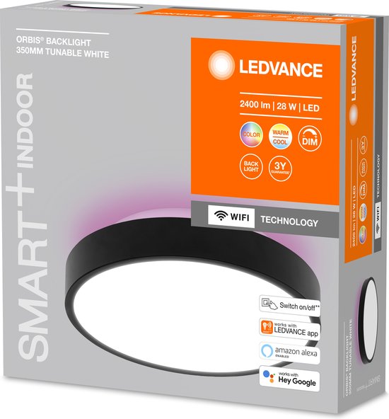 LEDVANCE Armatuur: voor plafond, DECORATIVE CEILING BACKLIGHT WITH WIFI TECHNOLOGY / 28 W, 22-…24- V, stralingshoek: 11-, RGBTW, 3-65- K, body materiaal: metaal, IP2-