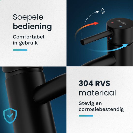 Mirlux Wastafel Kraan Zwart - Was tafel Mengkraan Badkamer - Wastafelkraan - Fonteinkraan / WC Kraan - Kraantje - Koudwaterkraan & Warmwaterkraan - Toiletkraan Koud & Warm Water