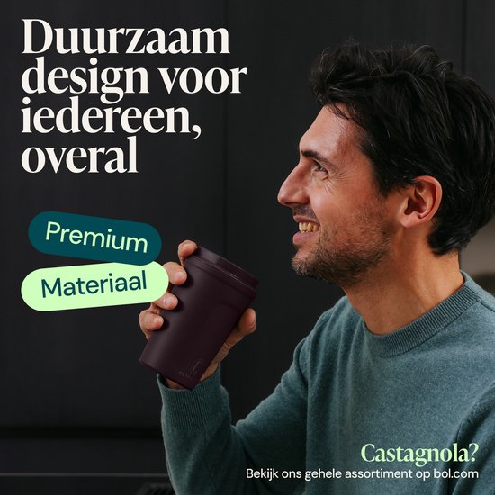 Castagnola Thermosbeker - Koffiebeker To Go - Travel Mug voor Koffie en Thee - Theebeker - 380 ML - RVS - Donkerbruin