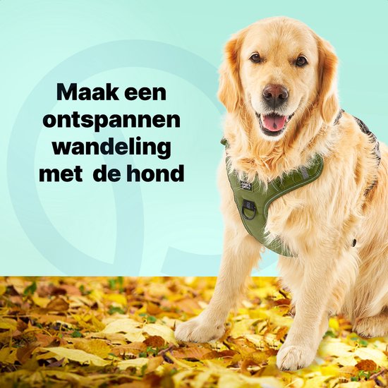 Jake and Jacky Hondentuigje - Anti-Trek Tuig - Hondenharnas - Y Tuig Hond - Reflecterend - Groen - Maat XL