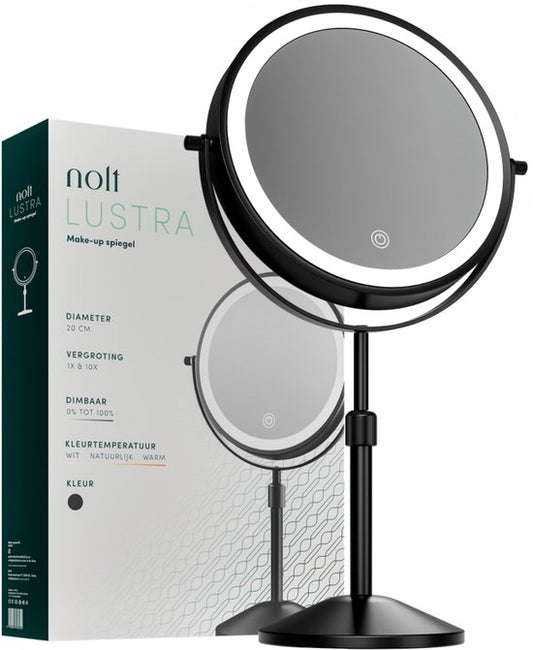 Nolt Make Up Spiegel met LED Verlichting - 1X/10X Vergrootspiegel - Scheerspiegel - Vanity Licht - 3 Lichtstanden - Oplaadbaar - Zwart