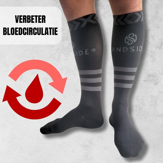 Sandside Steunkousen Compressie Sokken 2 Paar - Compressiekousen - Hardloopsokken - Sport Athletic - Zwart - Maat 36-40 S/M
