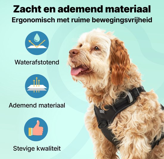 Jake en Jacky Hondentuigje - Anti-Trek Tuig - Hondenharnas - Y Tuig Hond - Reflecterend - Zwart - Maat M