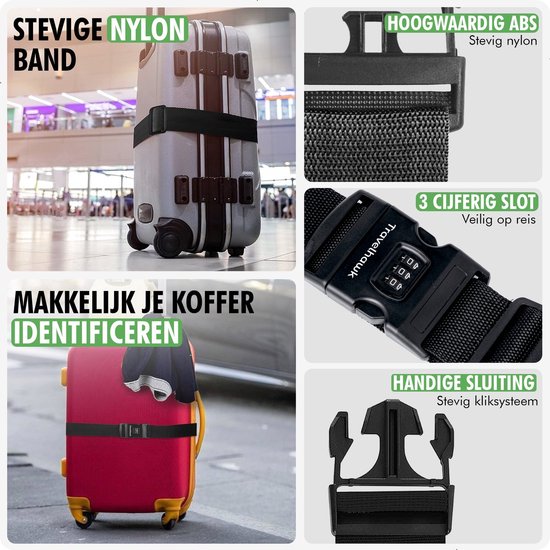 Travelhawk Kofferriem met Cijferslot - 2 Stuks - Bagageriem - Kofferriemen - Verstelbaar - 180 Centimeter - Extra Beveiliging - Reizen - Blauw