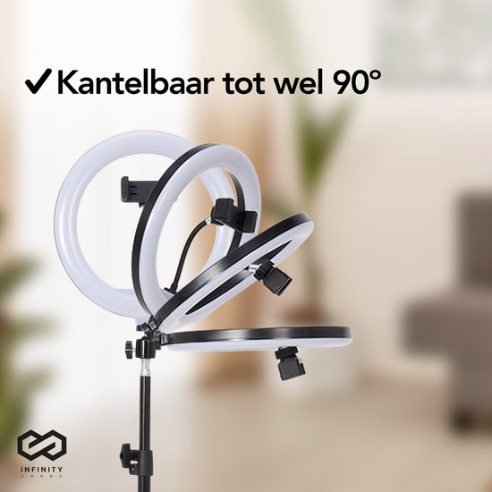 Infinity Goods Ring Light Met Statief - LED - 3 Kleuren - Verstelbaar Statief Tot 186m - Inclusief Stekker - Selfie Ringlight voor Tiktok / Instagram / Youtube / Streaming / Thuis Werken - Zwart