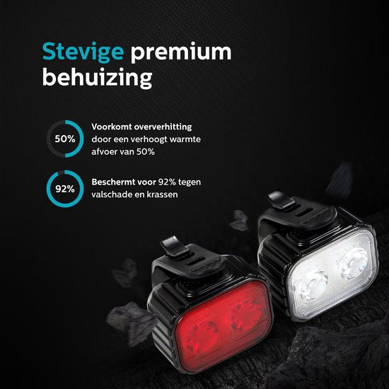 Inlustro Fietslamp Set - Voorlicht / Achterlicht - LED Fietslampjes Rood en Wit - Fietslicht Koplamp - Waterdicht - USB Oplaadbaar