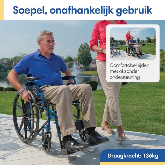 Safelife Rolstoel - opvouwbaar lichtgewicht met afneembare voetsteunen - inklapbare armleuningen