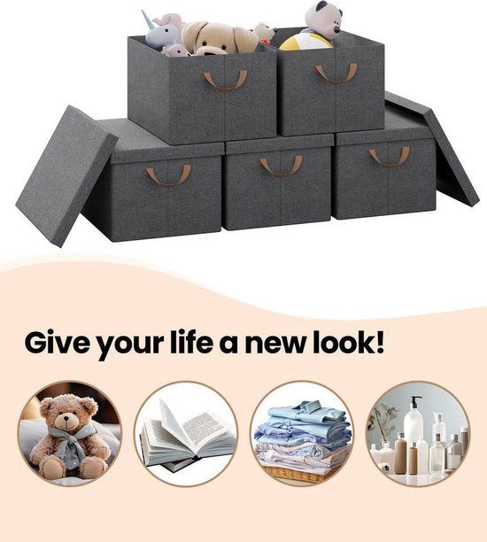 Rootz Set van 5 opvouwbare opbergdozen - Organisatorische bakken - Opvouwbare containers - Beschermende deksels - Ruimtebesparend - Duurzaam ontwerp - 20L, 27L, 36L, 51L