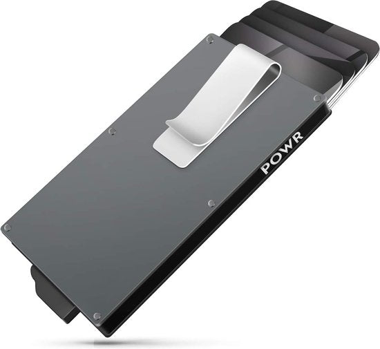 Powr RFID Portemonnee - Slimme Portemonnee - Slanke Portemonnee - Kaarthouder Pasjes - Pasjeshouder met geldclip - Anti-diefstal - Titanium - NFC Blokker
