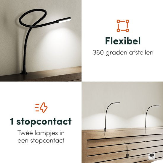 Nolt Leeslamp voor in Bed - Nachtlampje Dimbaar - 2 Bedlampjes - Bedlamp Slaapkamer - Leeslampjes Hoofdbord - Leeslampje Volwassenen