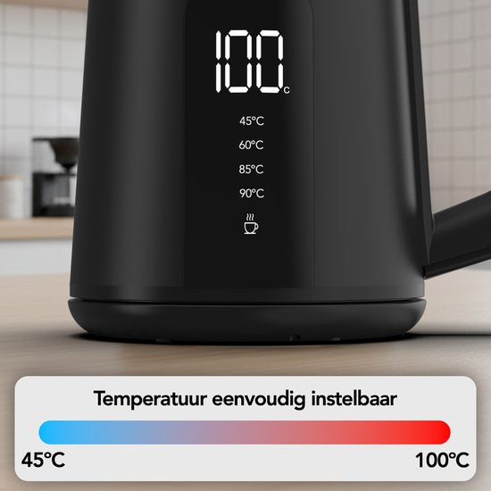 Aviro Waterkoker Met Temperatuurregeling - Warmhoudfunctie - 1.7L - RVS - Dubbelwandig - Elektrisch - 2000W - Zwart