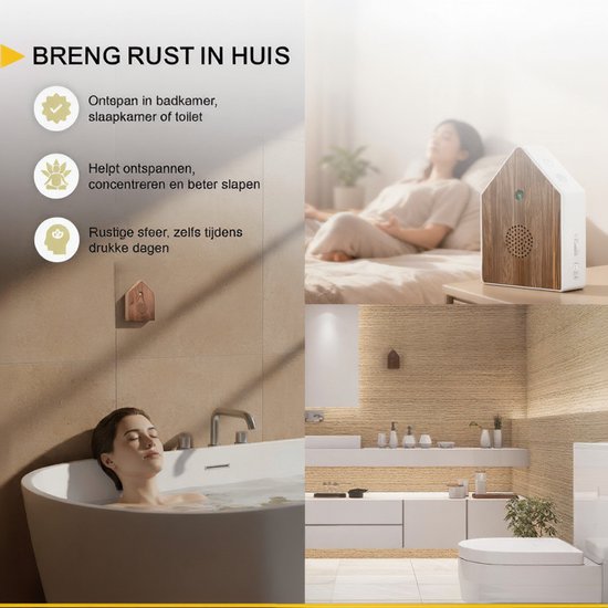 UPLY Vogelhuisje Met Geluid -Vogelgeluiden Huisje Met Sensor - 5 Natuurgeluiden Voor op Toilet/Wc - Bewegingsmelder - Zwitscherbox - Cadeau - Incl. Bevestiging - Wit - Eik