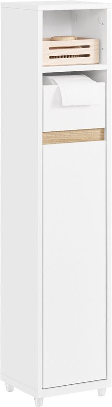 SoBuy BZR151-W Badkamermeubel voor smalle ruimtes, compacte opbergkast met verstelbare plank en lade, voor badkamer, toiletkast van hout, wit, 20 x 20 x 96 cm