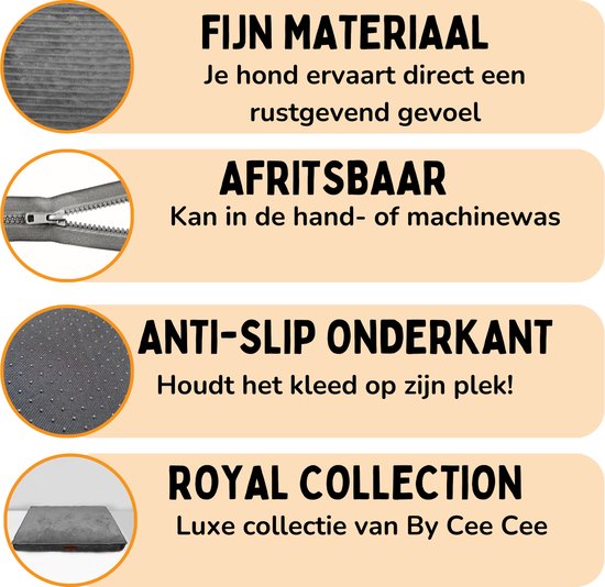 By Cee Cee Orthopedisch Hondenkussen - Orthopedische Hondenmand – Royal Collection Hondenbed – Ribstof - Grijs - 100x70 - Bubble Foam