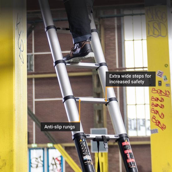 Batavia Telescopische ladder - 3,81 m - Geschikt voor binnen en buiten. licht, compact, aluminium constructie en veilig - Giraffe Air® Pro - Zwart met aluminium