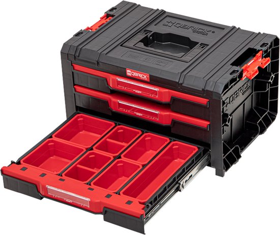Qbrick System - PRO Drawer 3 Toolbox 2.0 Expert - 450 x 310 x 244 mm - Zwart PP Kunststof - Modulaire Gereedschapskist met 3 Laden - Ultieme Werkplaatsorganisatie