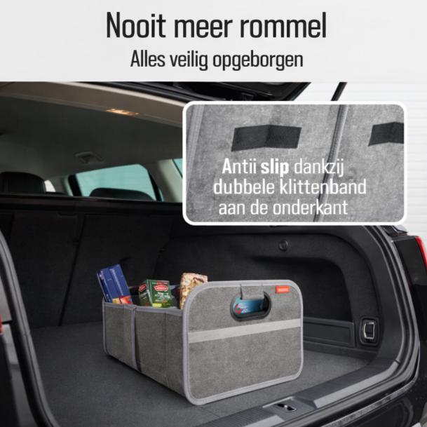 HELDENWERK Opvouwbare kofferbaktas met antislip klittenband - kofferbak organizer, auto vouwbox, boodschappentas - versterkt en stabiel