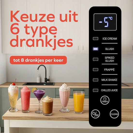 KitchenBrothers Slush Puppy Maker - 1,6L - 6 Standen - BPA-vrij - Slushi Machine - Ijsmachine - Zwart