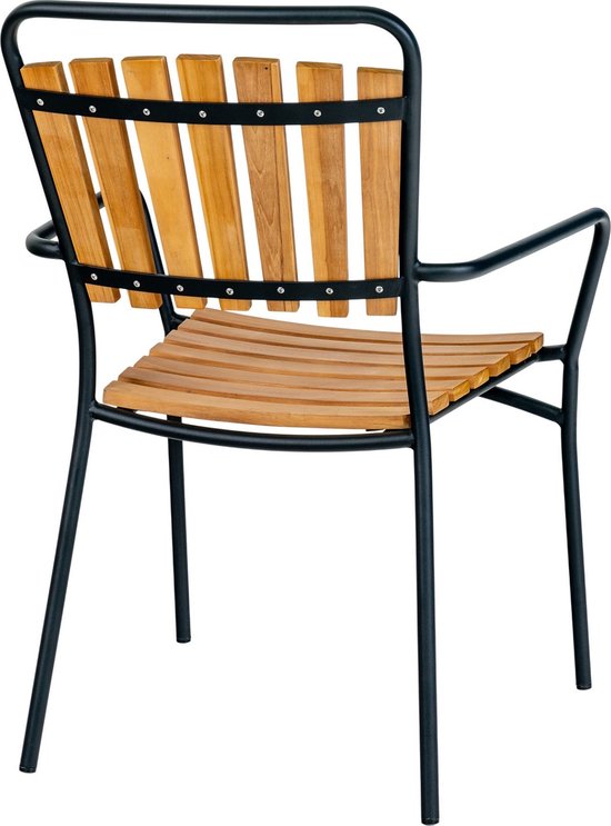 House Nordic - Cleveland - Set van 4 Stijlvolle Tuinstoelen - 64 x 64 x 91 cm - Teak Hout & Metaal - Natuurlijk / Zwart