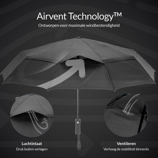 Nohrd Stormparaplu - Zwart - Paraplu Opvouwbaar - Wind Doorlaatbaar - 140 km/h - Stormparaplu's - Automatisch In- en Uitklapbaar - Paraplu's - Incl. Beschermhoes