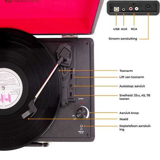 Denver Platenspeler - Ingebouwde Speakers - Incl. PC Software - Auto-stop - Retro - VPL120 - Zwart