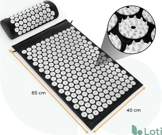 Loti Spijkermat met Spijkerkussen – Zwart/Wit – Acupressuur Mat - Spijkerbed - Acupunctuur Kussen - Shakti Massage – Incl. Draagtas