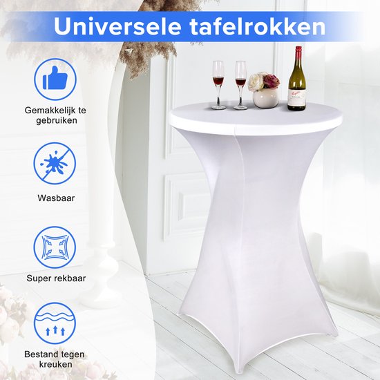 Saaf Statafelrok set - 4 stuks - ∅80-85 x 110cm - Statafelhoes - Wasbaar en Elastisch - Wit