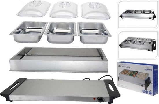 Excellent Electrics - Elektrische 2 in 1 RVS Buffetwarmer (300W) -3x2.5 liter