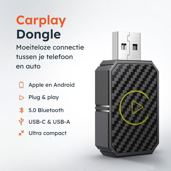 Draadloze CarPlay & android dongle - PRO mini - Apple - Android - Auto - Bluetooth - Draadloos - Wireless - Receiver - AirPlay - Compact - incl USB-C - Skoov