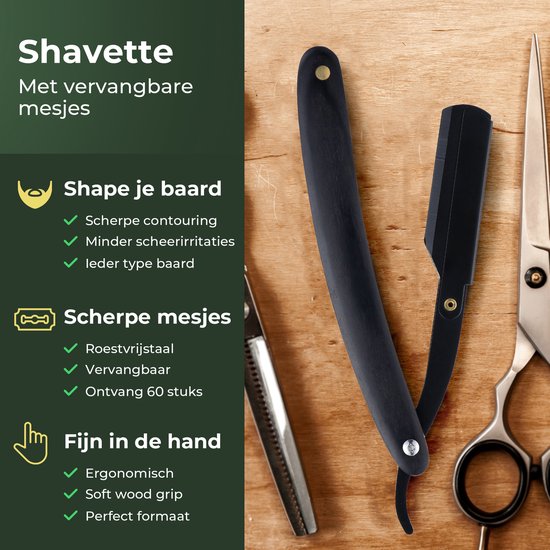 Gandria Shavette Open Scheermes - Klassiek Klap Scheermes - Barbiersmes & Kappersmes - Safety Razor - Straight Razor voor Mannen - Incl. 60 Scheermesjes